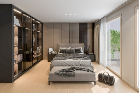 Schlafzimmer, Obergeschoss, mit Zugang zur Terrasse