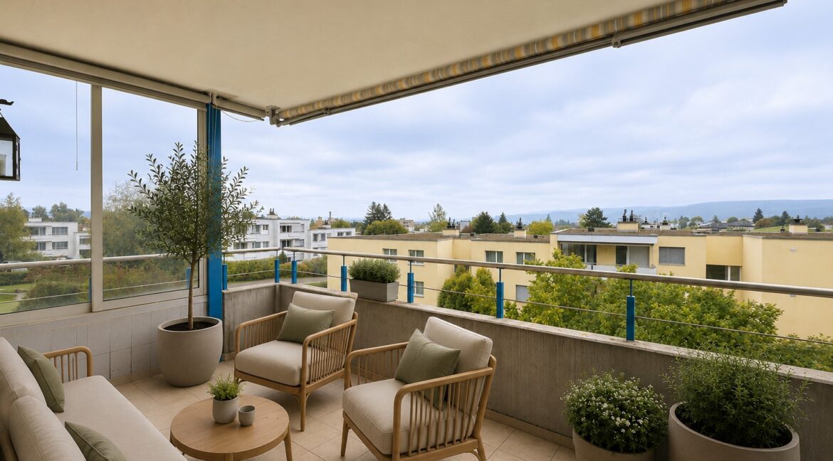 Einrichtungsbeispiel: Sonniger Balkon mit Platz zum Entspannen und Geniessen
